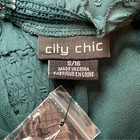 NWT City Chic Womens Size S 16 Dobby Tiered Dress Alpine Teal Romantic Flowy - Picture 9 of 16